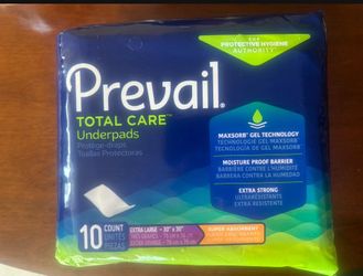 Box of Prevail underpads x-large 30x30 box of 12 packages 10 in each