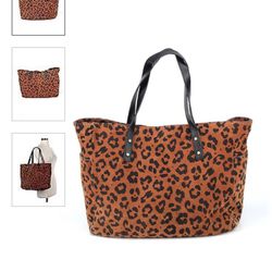 J. Crew Newstand Newsstand Leather Suede Large Tote Bag Leopard Animal Print 