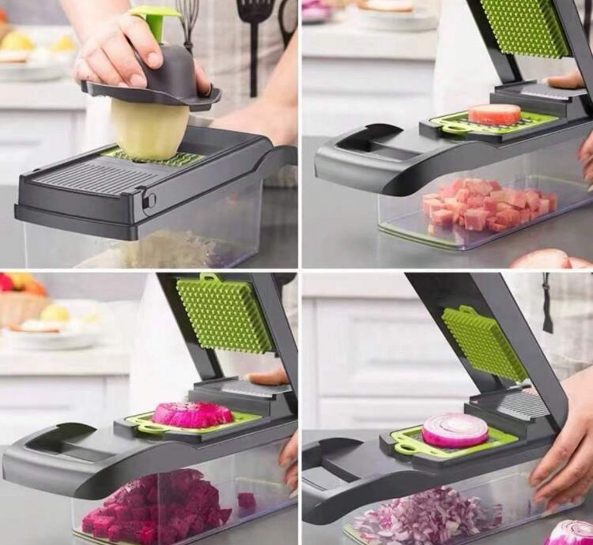 16pcs/1 Set Of Multi-Purpose Vegetable Cutter, Fruit Slicer, Hand Food Grinder, Onion Grinder, Shredded Potatoes, 1p Cutter With Container, Space-Savi