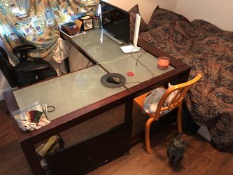 Large Glass/wood Desk