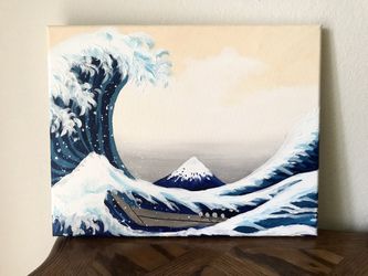 Hand-Painted Artwork, Reproduction Of The Great Wave off Kanagawa, Hokusai, Acrylic 11”x14”
