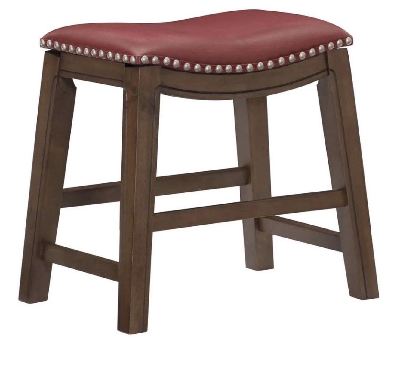 Homelegance 18" Dining Height Wooden Bar Stool Saddle Seat Barstool, Red Brown