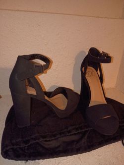 Black Suede Block Heel Ankle Strap Sandals