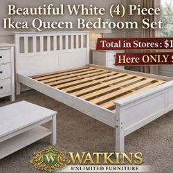 🛏️ Beautiful White (4) Piece IKEA Queen Bedroom Set 🛏️