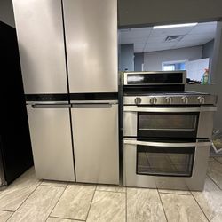 Whirlpool counter depth refrigerator &. Whirlpool double oven gas range set stainless steel 