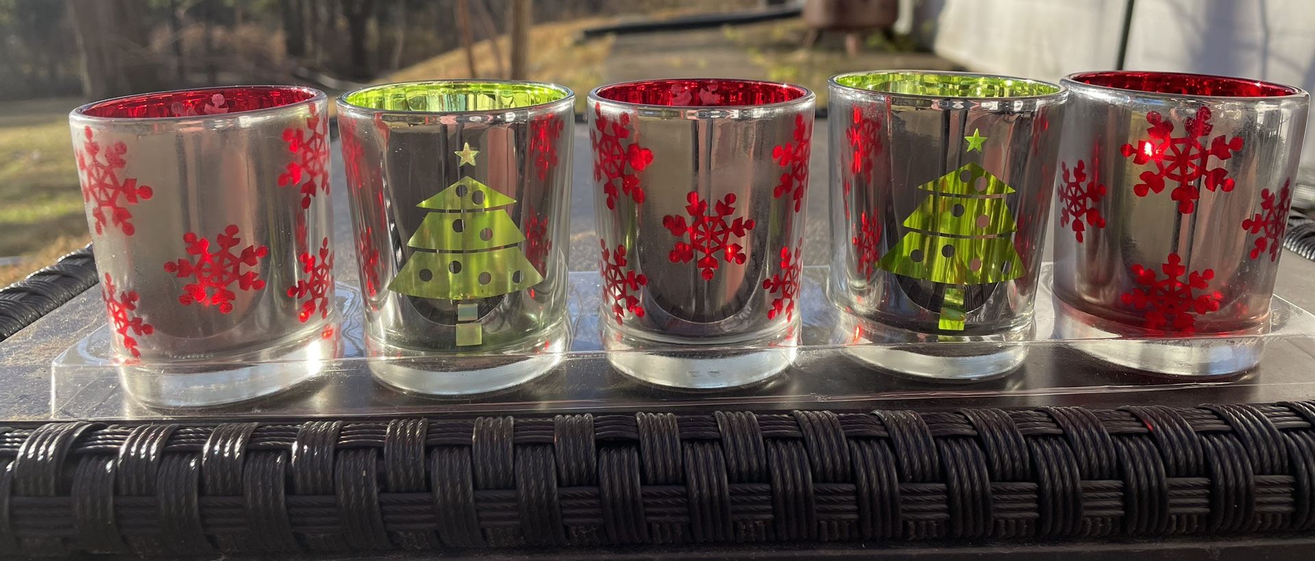 Christmas Votive Candle Holders: Christmas Tea Light Candle Holder Set of 5.