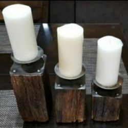 3 Wooden Candle Holders