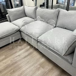 Gray Cloud Couch Sectional with Storage Ottoman - 🚚FREE DELIVERY