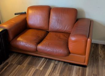 Cognac Leather Loveseat Sofa