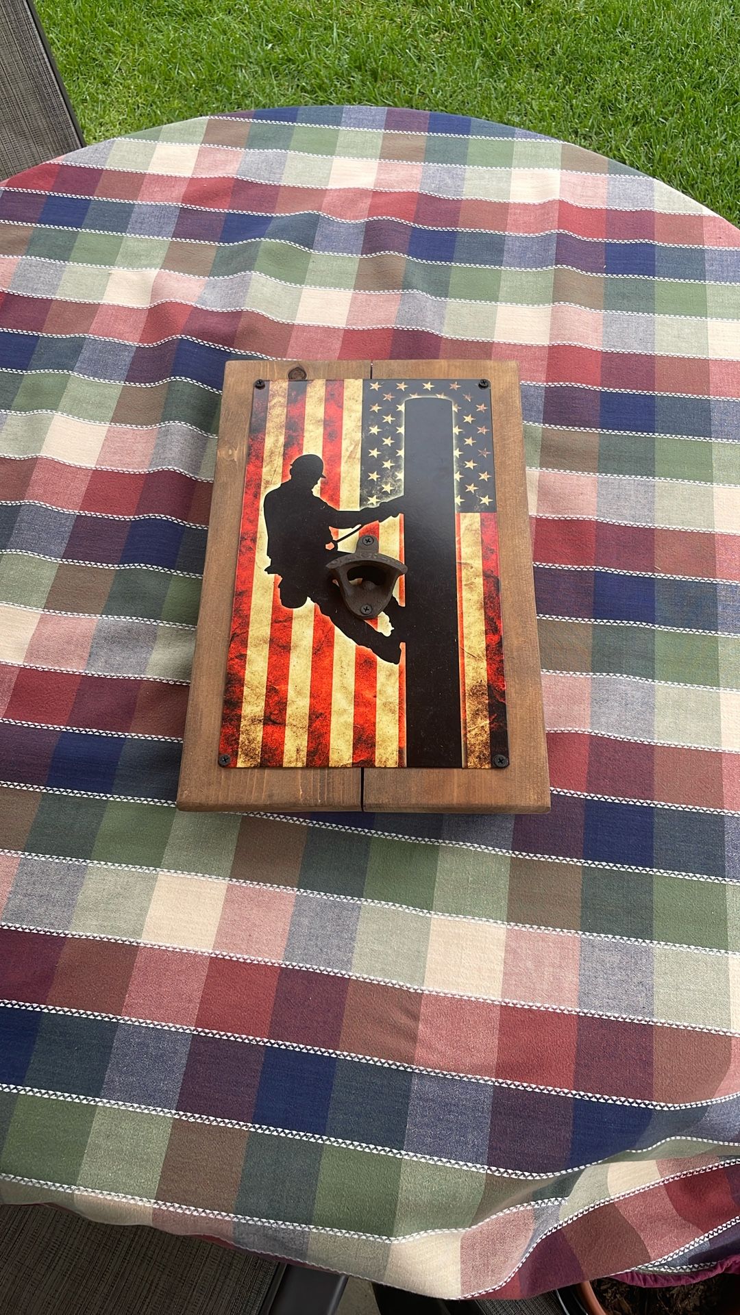 10 X 16 Bottle Opener Lineman Us Flag Bottle Opener Wood Backer
