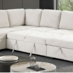 Brand New Beige Sectional Sofa Storage Sleeper 