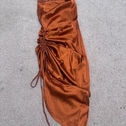 New Small Satin Brown Ruched Mini Dress 