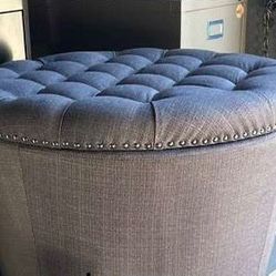 Better Homes & Gardens Round Tufted Storage Ottoman with Nailheads, Gray