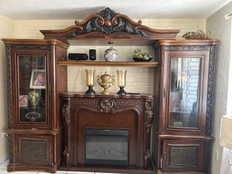 3 Piece Modular Brown Wall Unit With China Cabinet