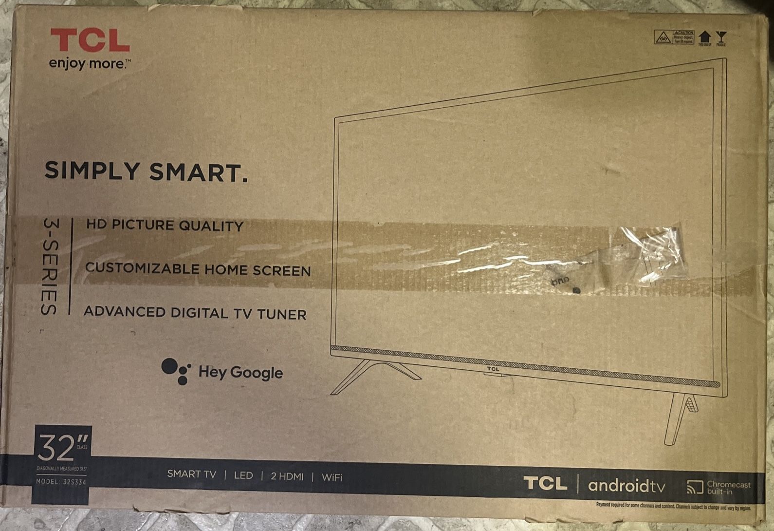 TCL 32S334 32” HD LED Smart Android TV - Brand New, Chromecast, Voice Control
