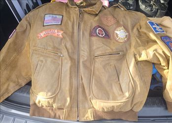 Vintage Leather Flight Jacket with Patches