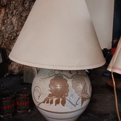 antique/ vintage pottery lamp large  brown flowers .. mid century 