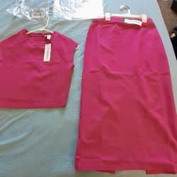 New Amazon Slevless Blouse&Skirt Set Slit In Back of Skirt Pink. Cash