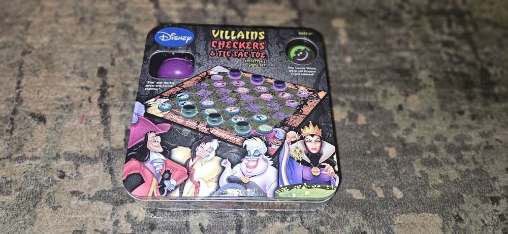 Disney Villains Checkers & Tic-Tac-Toe Brand New & Sealed in Collector's Tin Box
