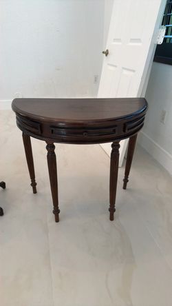 Dark Wood Demilune Console Table with Drawer