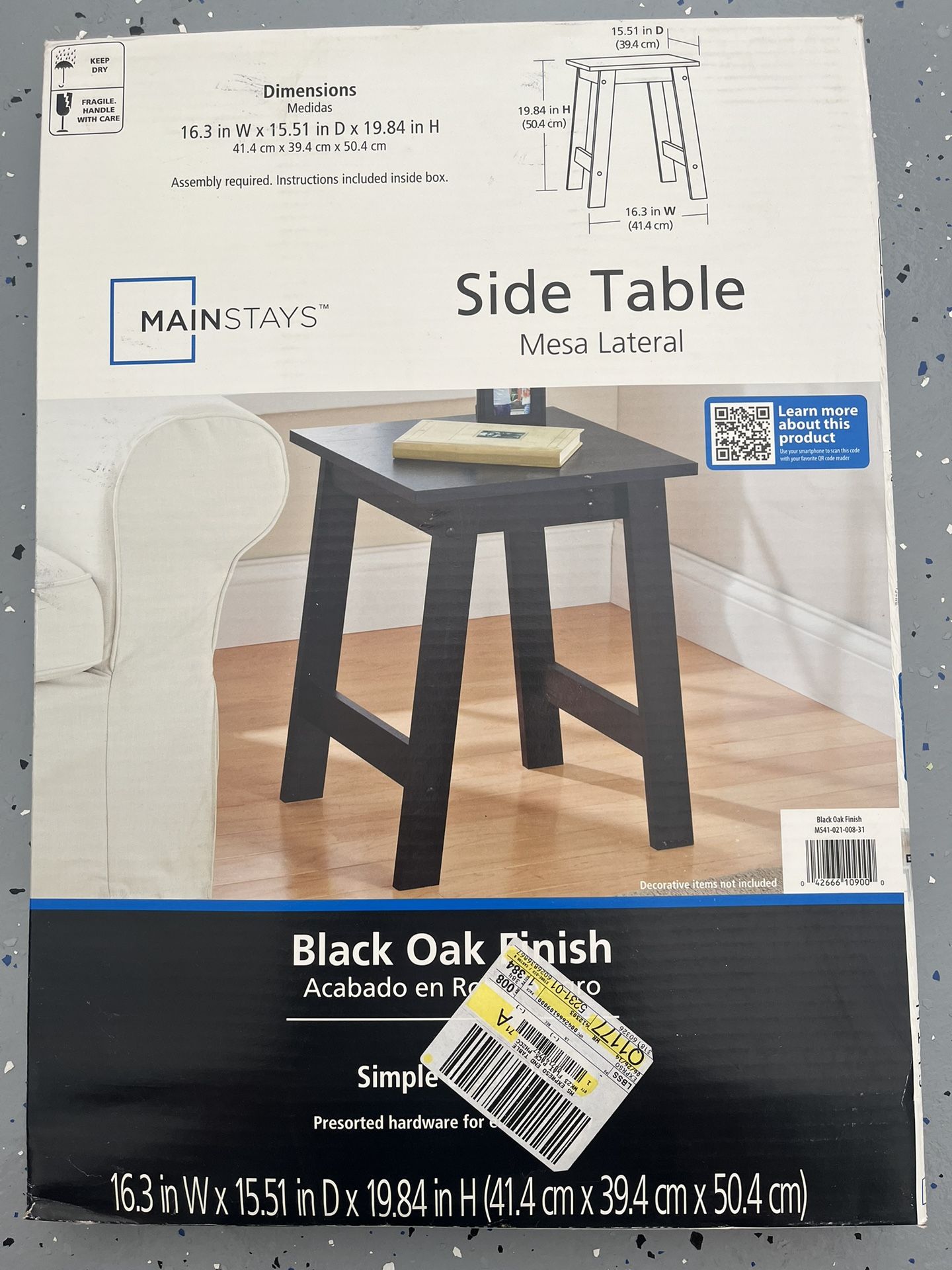 Brand New Main Stays Side Table Black Oak Finish