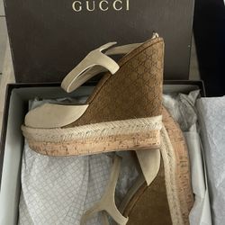 Gucci Suede Cork Wedges 