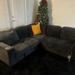 L-Shaped Pull Out Sleeper Sofa Bed with Storage - Dark GreyCh