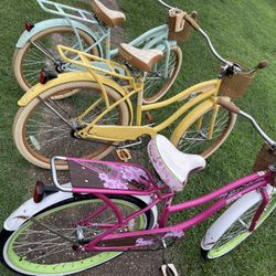 3 huffy cruisers bikes 2x26” 1x24”
