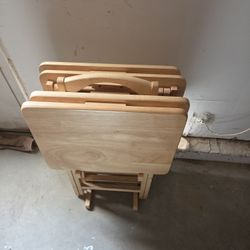 Folding TV Tray Set (Wood w/ Stand)