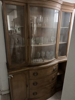 Solid Wood Hutch With Glass Display 