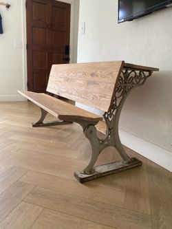 Vintage Cast Iron School Bench