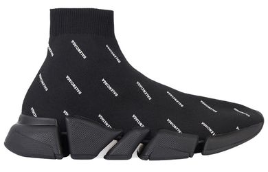 BalenciagaSpeed 2.0 Sneakers 'Black Knit with White Allover Logo'