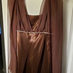 Women's Brown Formal Dress With Sheer Shawl