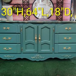 French Style Emerald Green 6/Drawer Dresser W Storage 