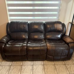 Brown Reclining Sofa & Recliner – Needs Power Connection