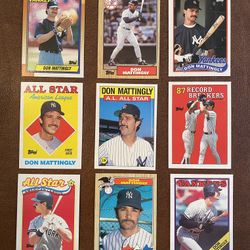 Lot 9 Different Don Mattingly Baseball Cards Topps 1(contact info removed) 