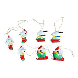Vintage Peanuts Snoopy Woodstock Christmas Ornaments Lot of 7 Whitman’s Candies Sled Gifts