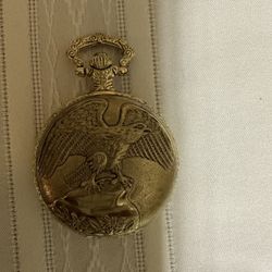 Vintage Gold Tone American Eagle Pocket Watch