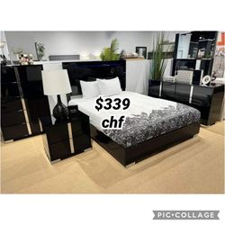 Black LED Headboard Queen Size Bed Frame 