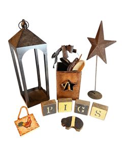 Primitive Farmhouse Decor Lot – Rustic Kitchen / Pig Bundle