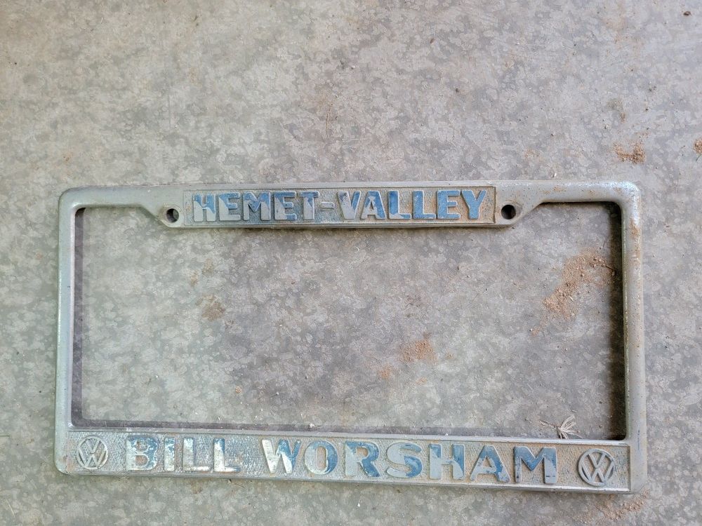 Bill Worsham Volkswagen  VW Vintage License Plate Frame Hemet Valley California 