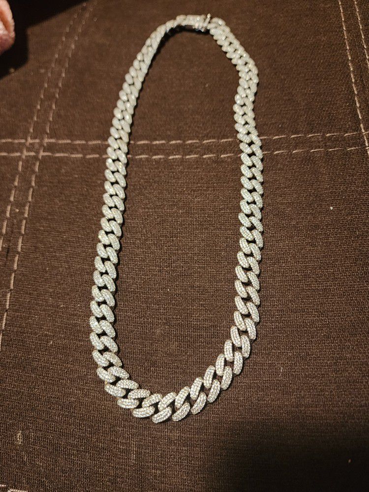 NICE MENS BLING ICED OUT SILVER PLATED CHAIN WITH BRACELET 