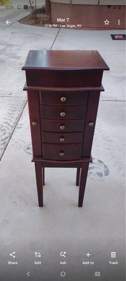 Cherry Wood Standing Jewelry Armoire