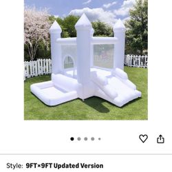 White Bounce House Inflatable Indoor or  Outdoor Bouncy Castle with Ball Pit Family Party Kids Birthday Easy to Install