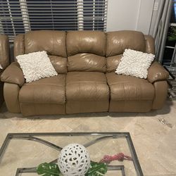 Beige Recliner Sofa With Two Single Recliners