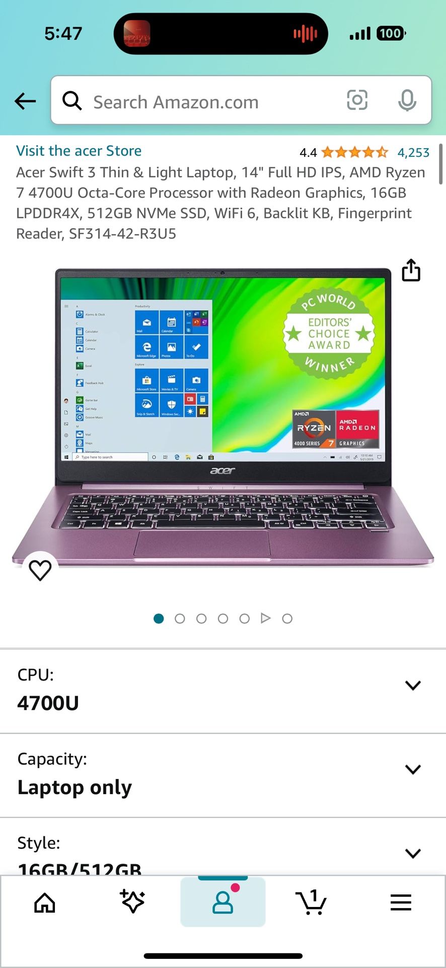 Acer swift 3 AMD laptop