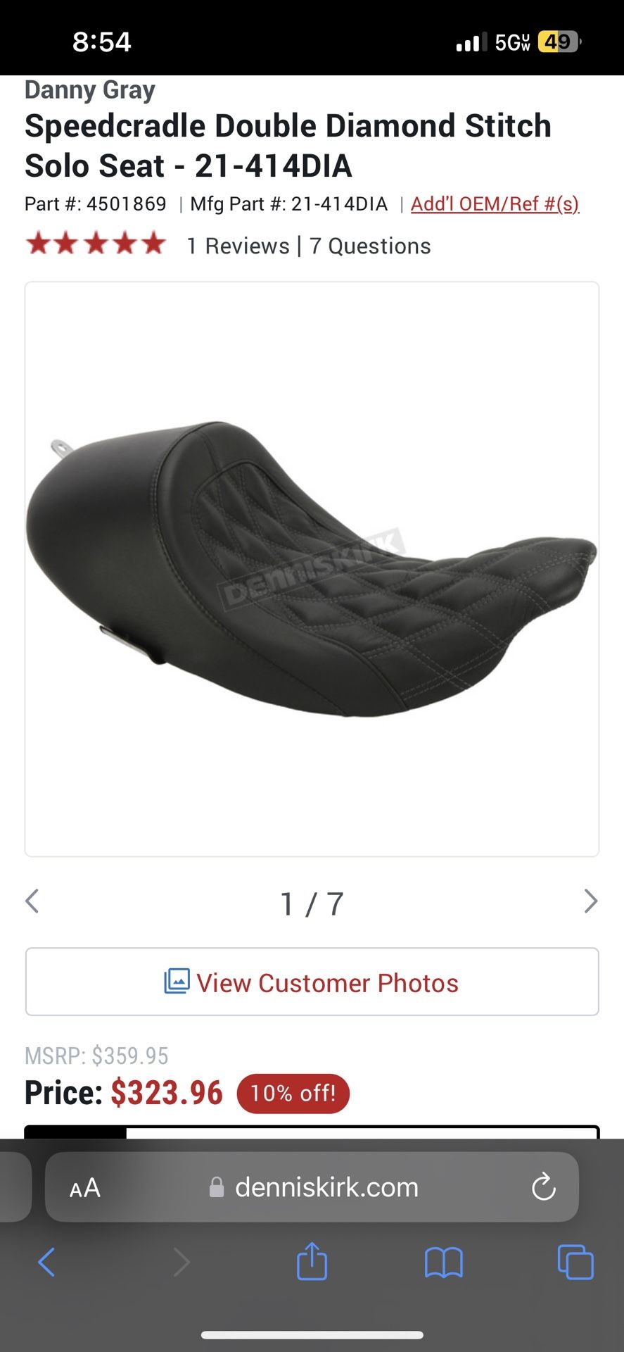 Harley Touring Solo Seat. Danny Gray Double Stiched