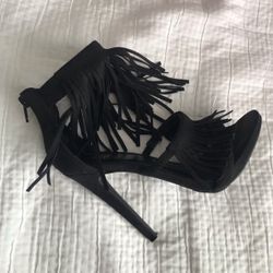 Black Fringe Heels Size 6