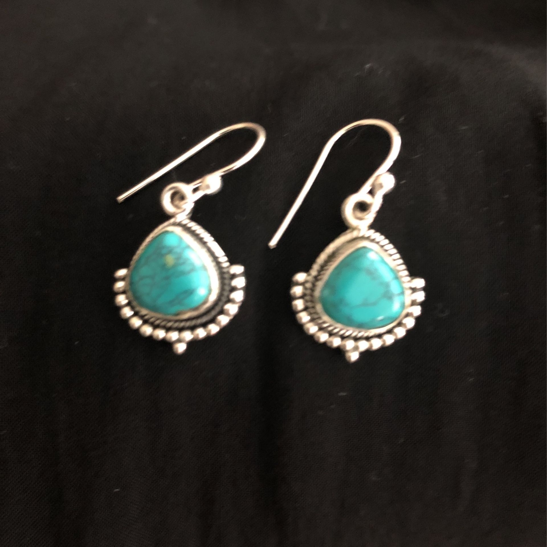 Earrings. New Sterling Silver (stamped) And Turquoise
