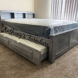 Queen Bed & Twin Trundle + 2 Mattresses 